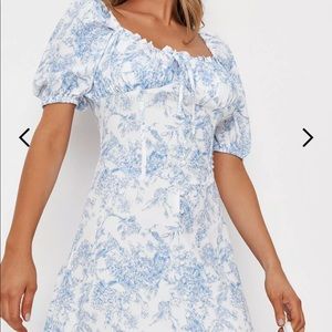 Misguided Blue Toile French Milkmaid Midi Dress